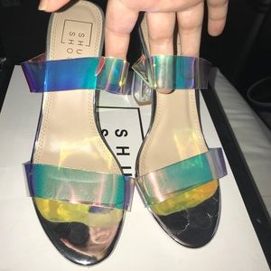 Transparent holographic multicolored heels